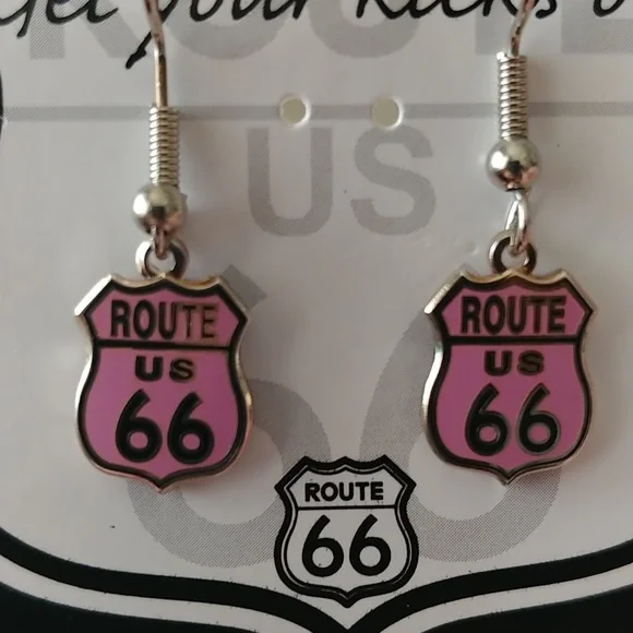 Route 66 Pink and Silver Earrings - Picture 3 of 3